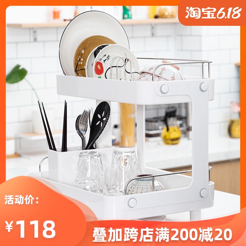 日本厨房碗筷不锈钢双层家用沥水架