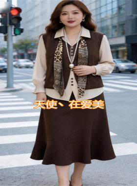 2026秋季显瘦气质套装胖mm大码女装时髦马甲打底衫半身裙三件套潮