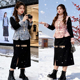 女装 新款 复古气质国风马夹打底衫 胖妹妹秋冬大码 半身裙三件套套装