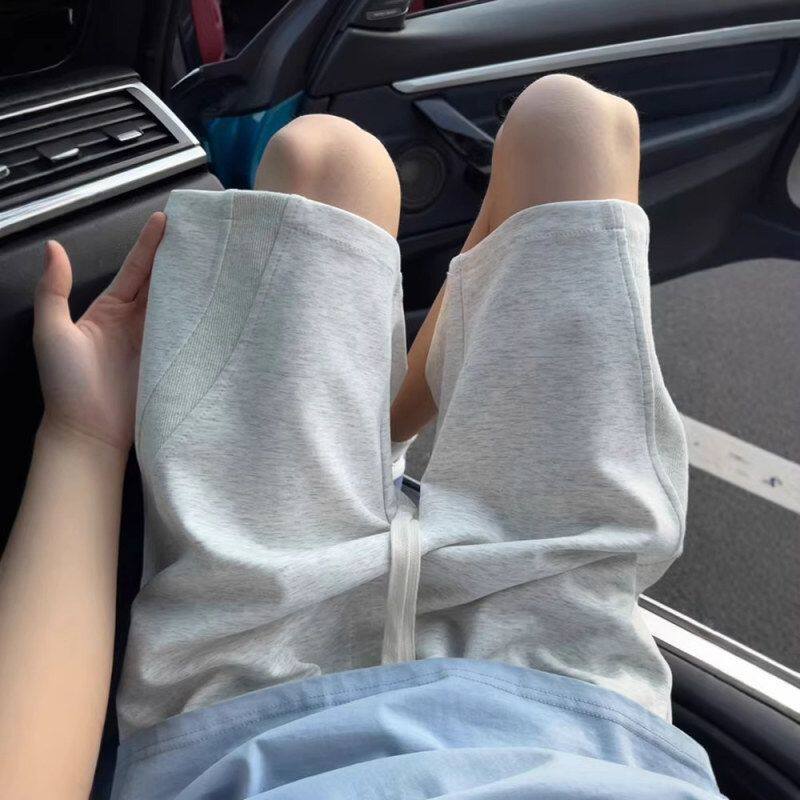 男款美式灰色重磅裤子休闲拼接直筒卫裤外穿五分运动短裤夏季篮球