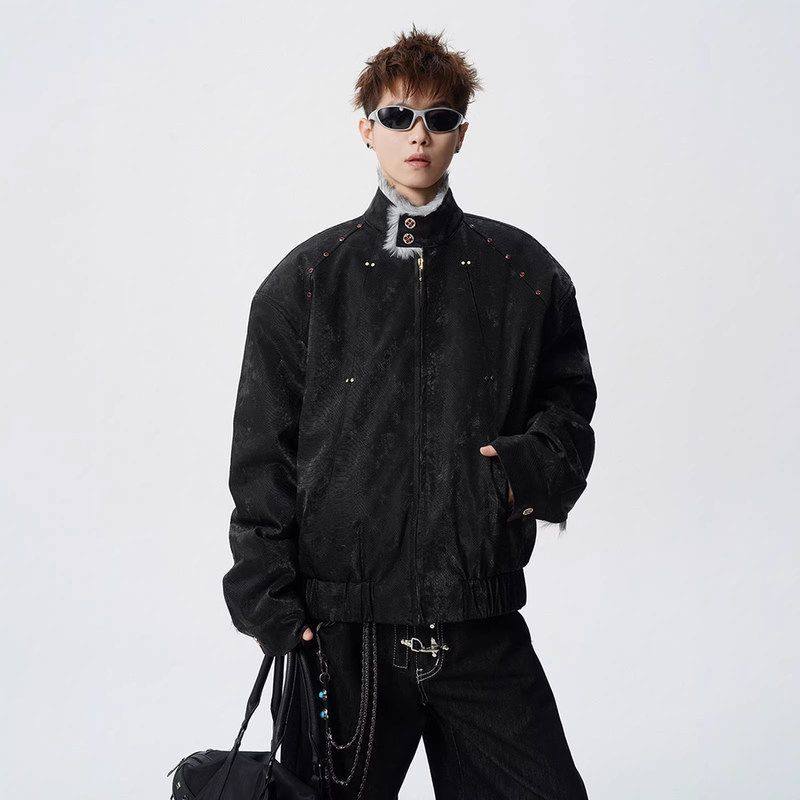 毛领夹克设计感纹男冬高街立领雾面外套痞帅座山雕蟒棉服棉衣美式,男装,棉衣,淘宝优惠券,粉丝福利购,淘宝优惠卷