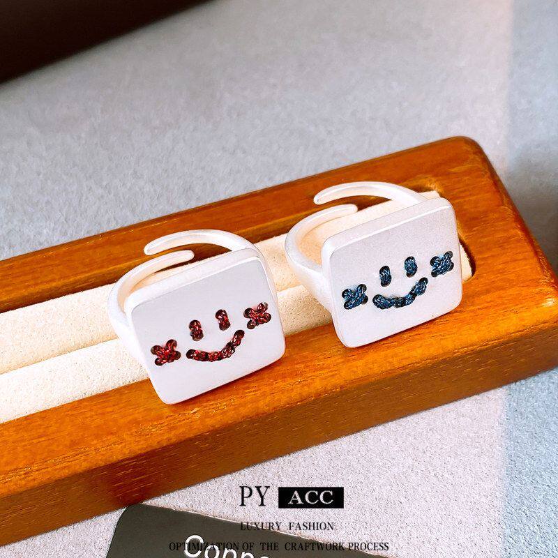 复古笑脸手饰方形〗〖戒指指环