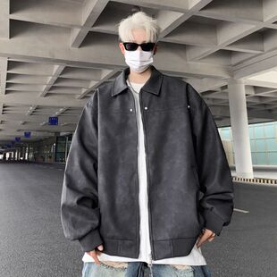 棉服痞帅机车高级感复古男款夹克外套秋冬季做旧冬皮衣美拉德美式