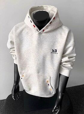 冬季美式青少年外套男灰色潮牌c白花500gc卫衣刺绣慵懒连帽重磅hi