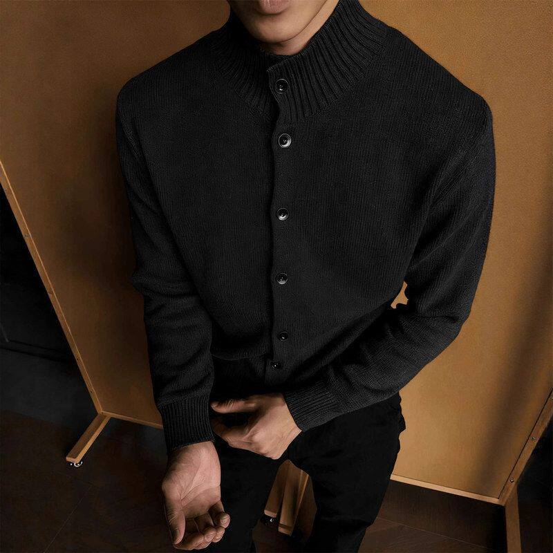 秋冬纽扣黑色风高级感毛衣内搭慵懒半高领美式上衣针织衫开衫男款