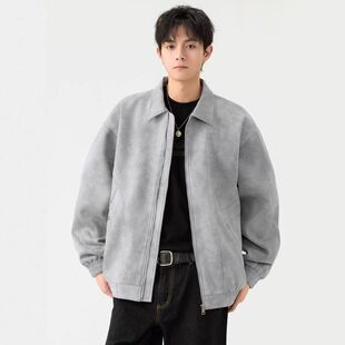 休闲美式复古男士青少年潮牌宽松高级感上衣工装翻领外套夹克设计