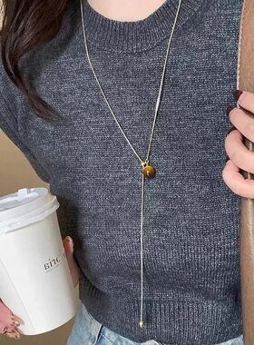 轻奢项链美拉德链气质虎眼石电镀锁骨项饰真金百搭14K复古高级感