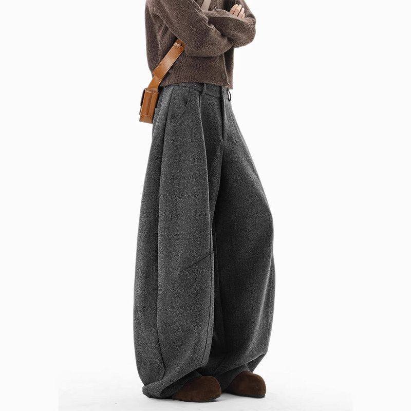 阔腿西裤拖地男宽松复古深灰色裤秋冬休闲裤高级感垂感毛呢女弯刀,男装,休闲裤,淘宝优惠券,粉丝福利购,淘宝优惠卷