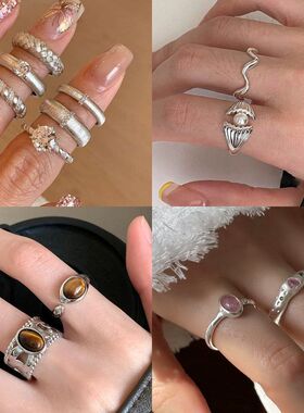 戒指食指开口简约银色指环小众戒手饰时尚韩国高级感金属ins个性