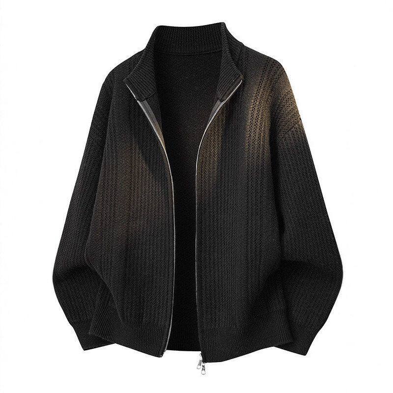 开衫立领百搭薄款针织男士拉链毛衣外套双线衣休闲纯色秋冬季新款