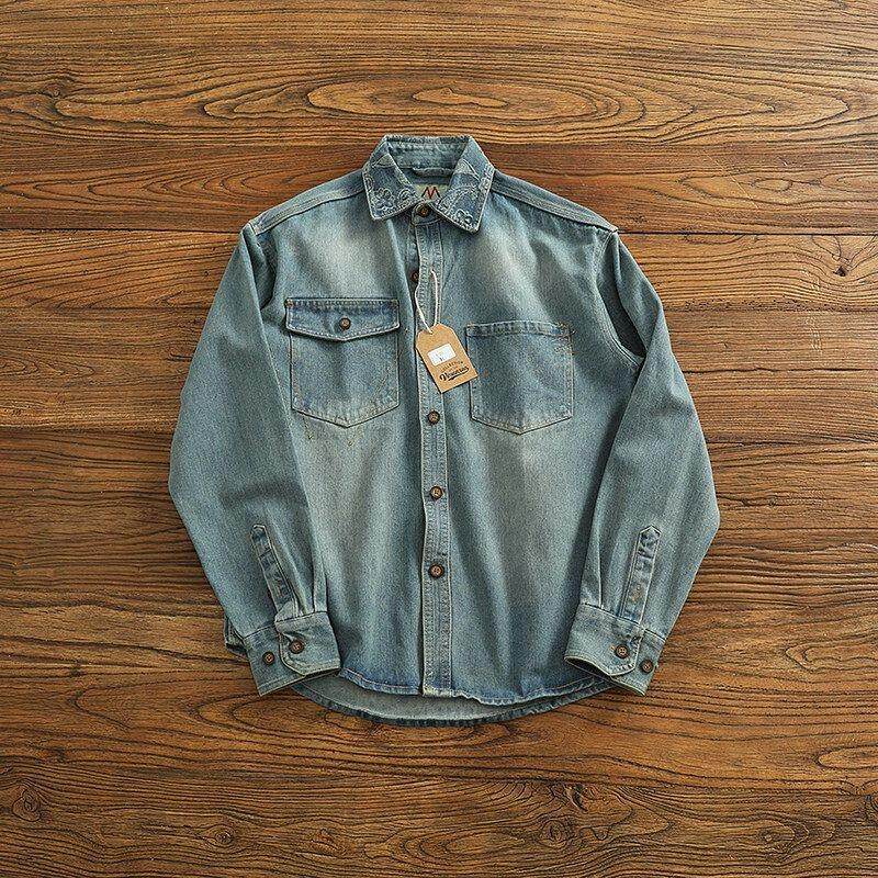 水洗工装长袖外套美式衬衫薄款情侣衬衣上衣新款复古春季牛仔男女
