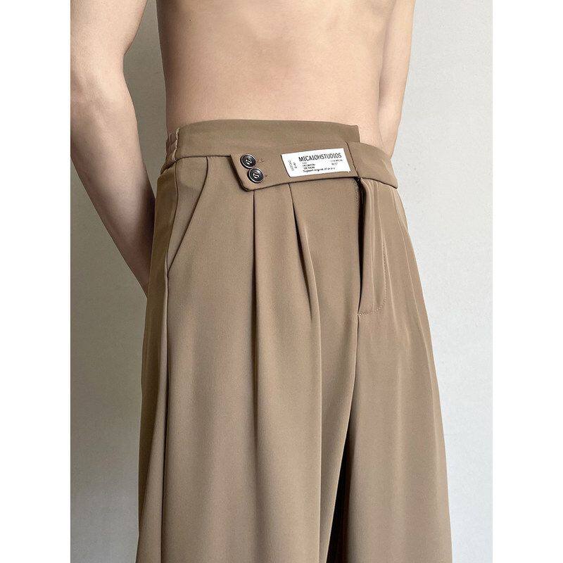 休闲宽松拖地裤子西裤男士垂感冰丝休闲夏季西装裤潮牌直筒高级感