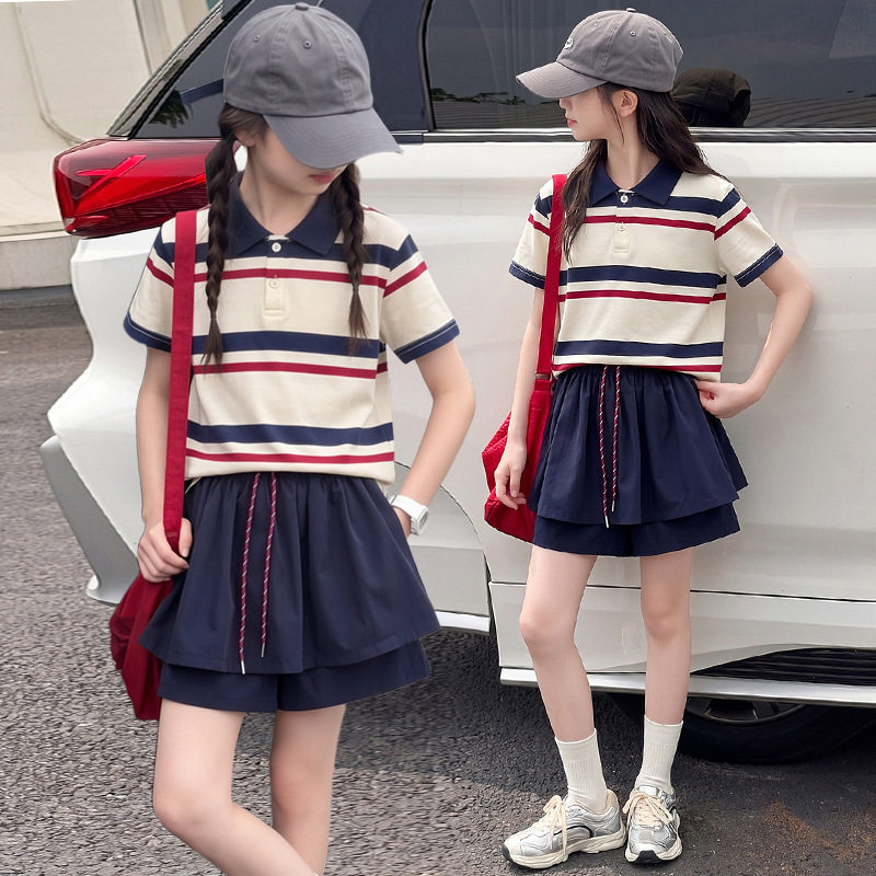 女童夏季条纹短裙套装2026新款儿