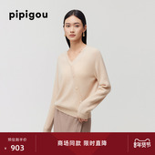 饰纯羊绒衫 皮皮狗秋冬新款 V领斜门襟装 毛衣