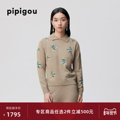 皮皮狗25秋冬新款 女士翻领羊绒套衫 竹叶刺绣图案POLO领简约大方