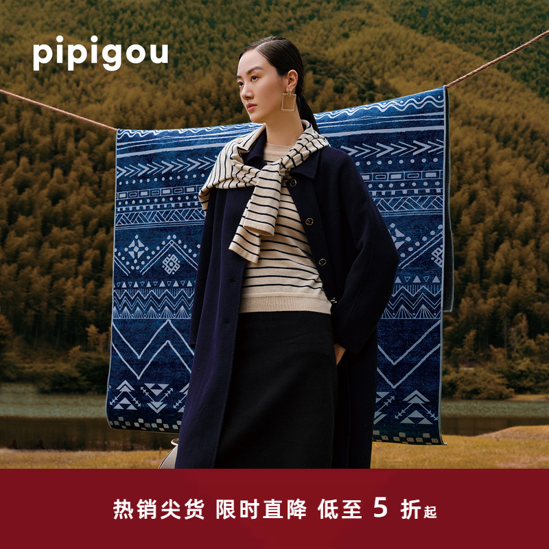 皮皮狗翻领宽松中长款大衣外套