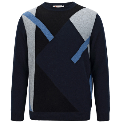 皮皮狗圆领不规则色块男羊绒衫