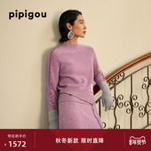 皮皮狗25秋冬新品 饰线迹 肩部装 女士半高领羊绒套衫 手钉织标合体版