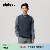 皮皮狗25秋冬新款 V领羊绒背心商务休闲百搭基础 男士
