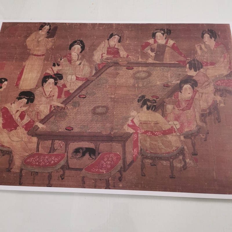 周文矩 宫乐图 复古书画人物仕女国画真迹微喷仿古复制无框装饰画