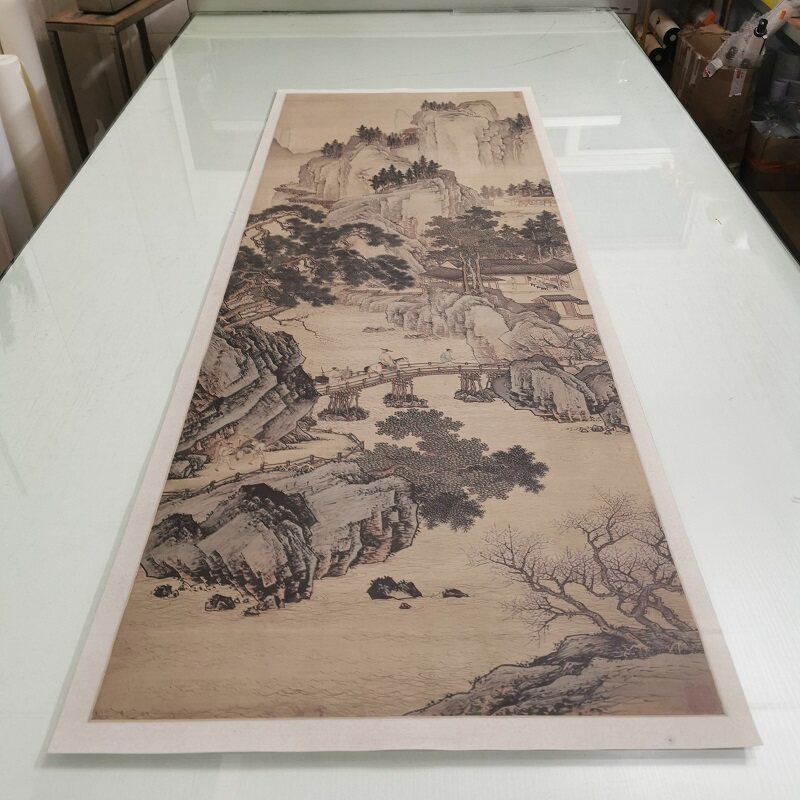 周臣 春山游骑图 复古山水国画真迹微喷仿古画芯装裱挂轴玄关装饰
