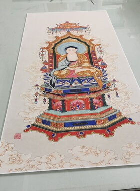 夏荆山国画唐卡佛像复古书画真迹高清微喷仿古复制装裱挂轴装饰画