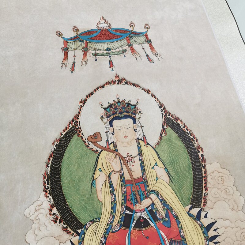 夏荆山 文殊菩萨画像 复古书画人物佛像真迹微喷仿古复制礼品装饰