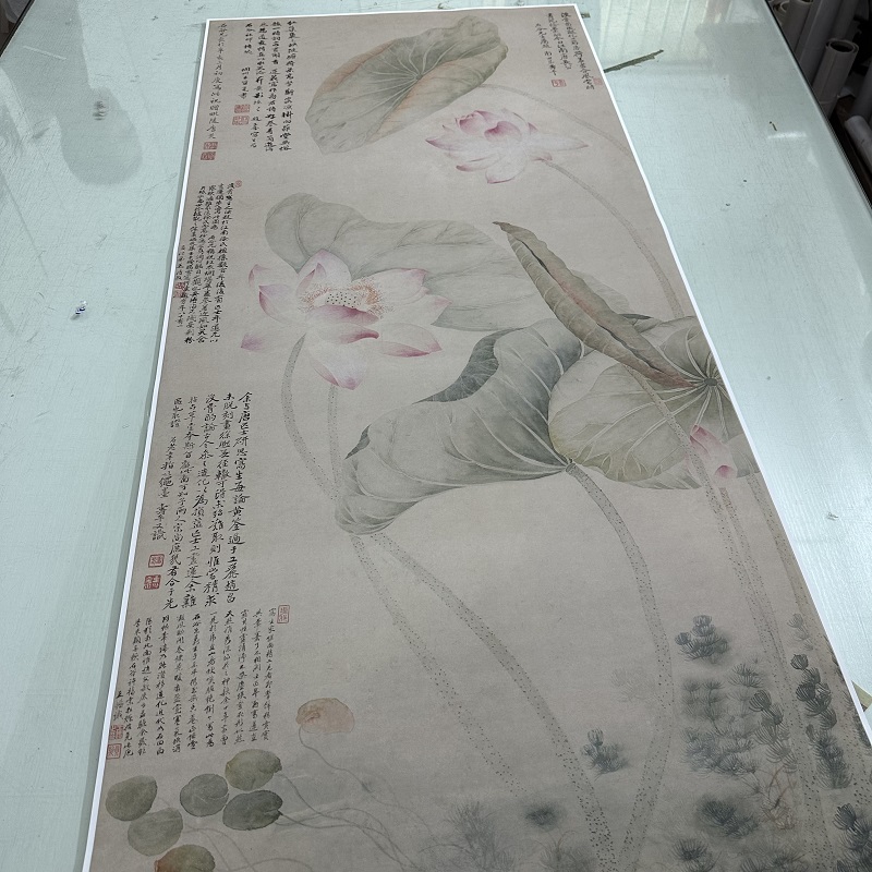 唐红莲绿藻图复古书画花卉荷花真迹高清微喷仿古国画装裱装饰画