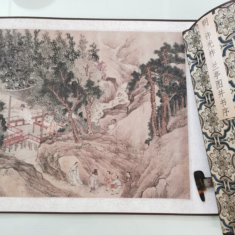 许光祚 兰亭序图 复古书法字画行书真迹微喷仿古画芯装裱手卷装饰