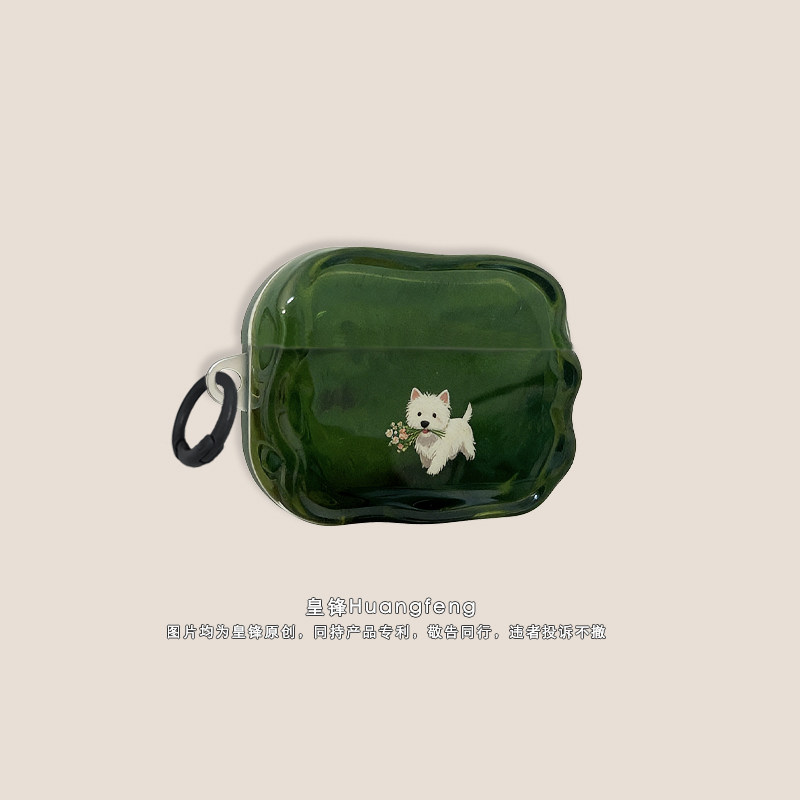ins小众可爱白色西高地白梗狗狗适用苹果AirPods Pro3墨绿色半透明保护套AirPods4/Pro2无线降噪蓝牙耳机四代