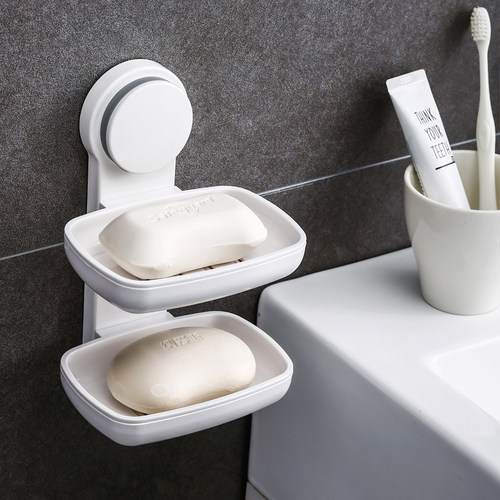 卫生间吸盘肥皂盒双层便携肥皂架