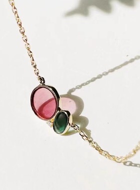 My Jewelry【拾年之光】碧玺切片钻石黄金项链时尚简约日常百搭