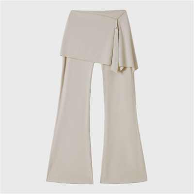 米色带屁帘高个子加长微喇瑜伽裤