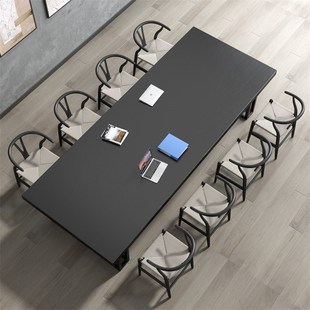 黑色大型实木会议桌长桌现代职员办公电脑桌简约长方形会议室 新款