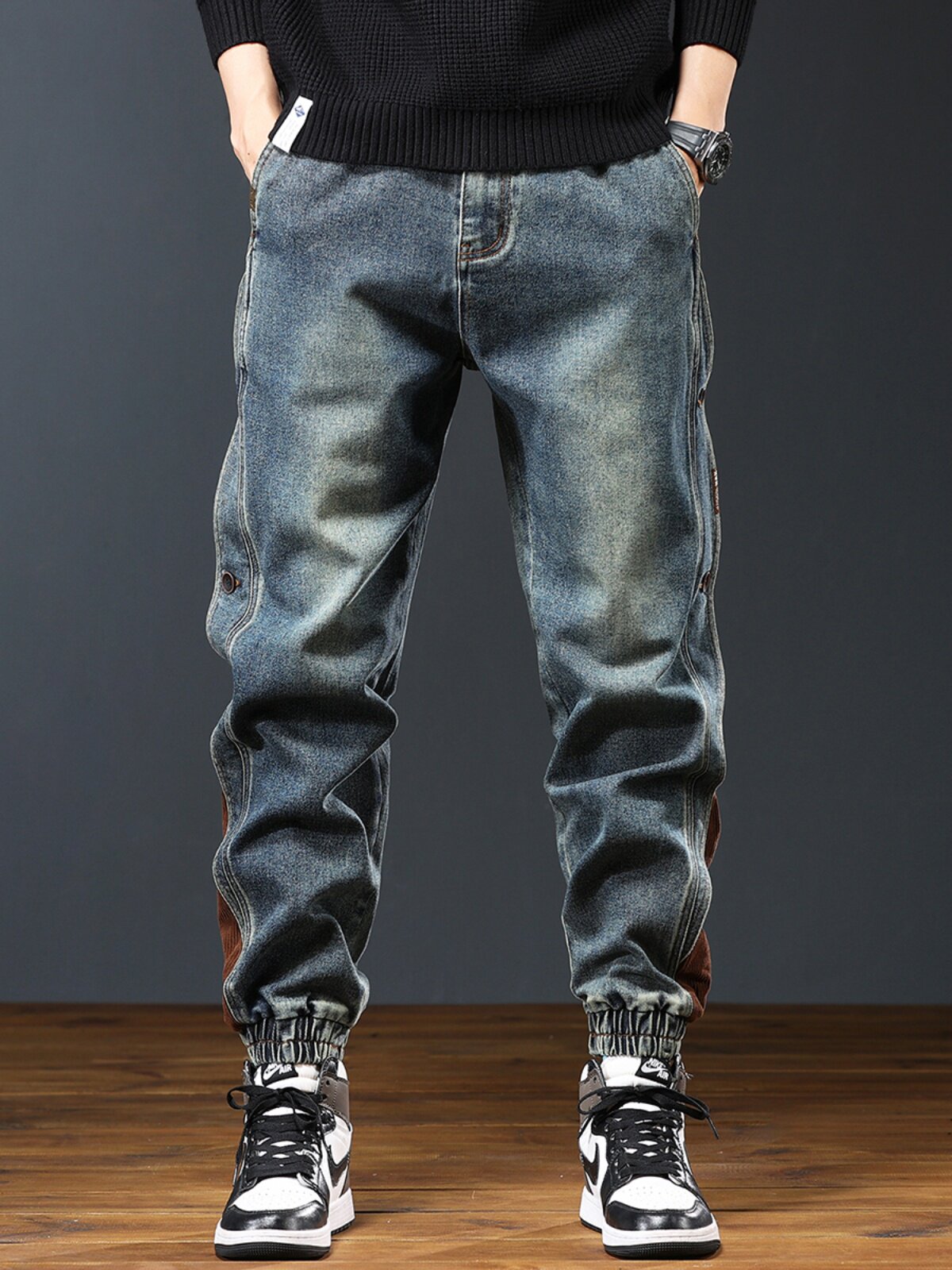 AMERICAN CASUAL LOOSE HARLAN JEANS MENS 2024 AUTUMN FASHION BRAND HEAVY RETRO WASH PANELLED LEGGING TROUSERS
