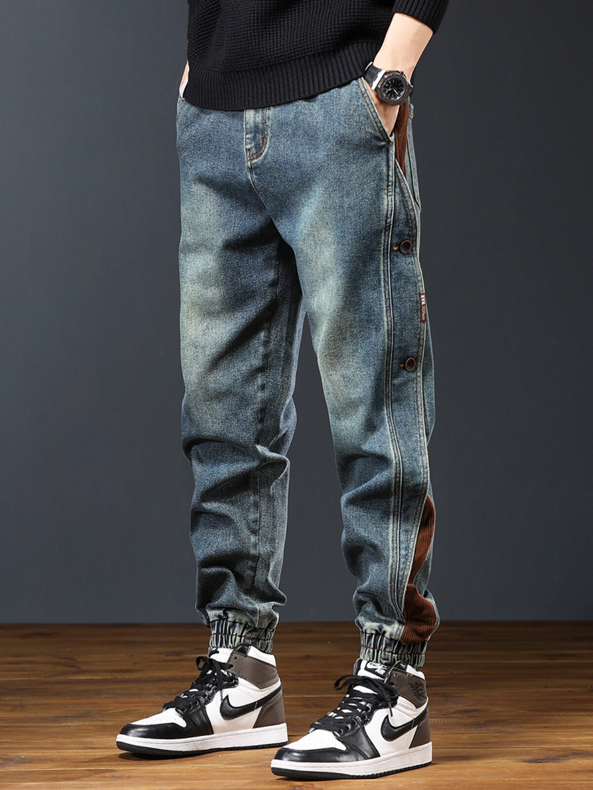 AMERICAN CASUAL LOOSE HARLAN JEANS MENS 2024 AUTUMN FASHION BRAND HEAVY RETRO WASH PANELLED LEGGING TROUSERS