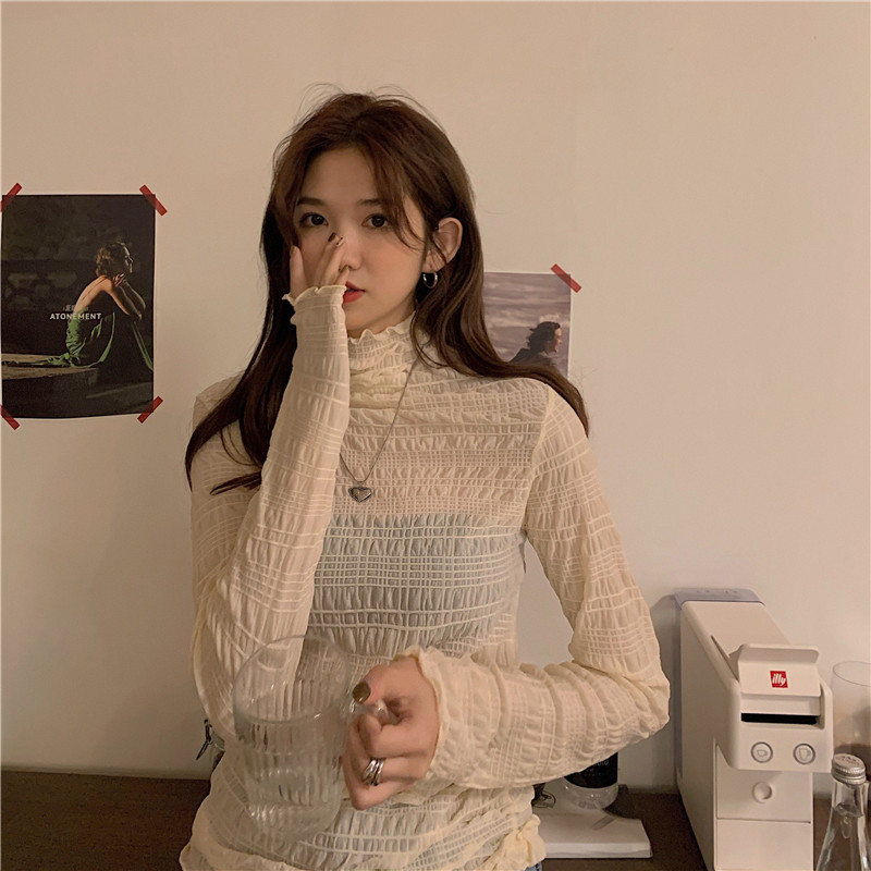 Real shot real price ~ Korean version shows thin and slim, foreign style, lace high collar and bottom up shirt