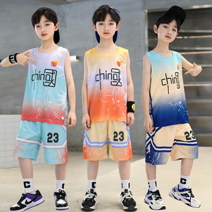 新款 儿童篮球服夏季 国风23号詹姆斯时尚 背心套装 男童小学生运动服