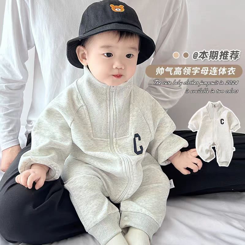 宝宝连体衣春款韩版童装哈衣婴儿长袖包屁衣春装男童翻领长爬