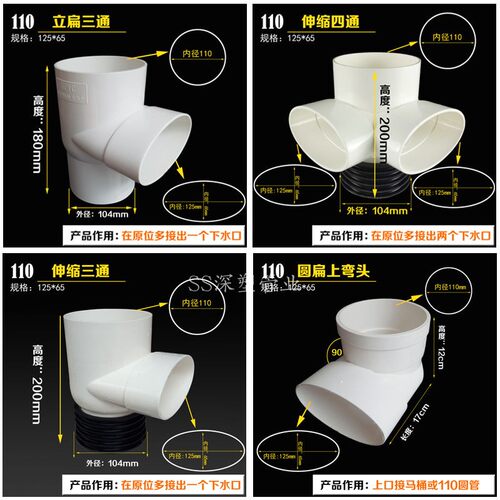 马桶110pvc扁三通直接坐便排水管