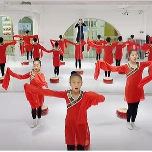 六一儿童演出服古典舞水袖 楚鼓声声踏鼓汉唐相声歌红色舞蹈服民族