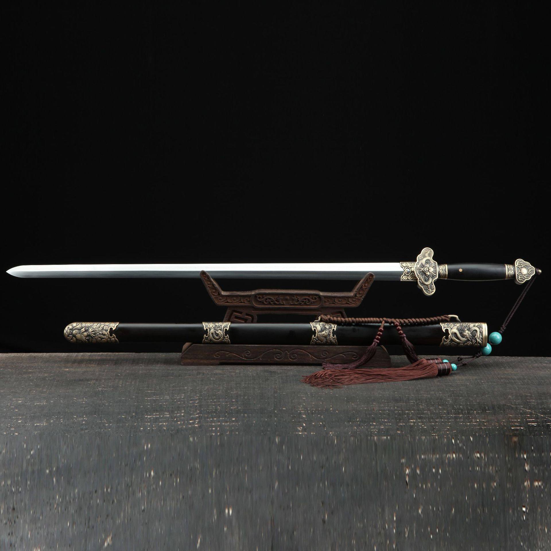 龙泉市刀剑花纹钢烧刃硬唐剑一体收藏宝剑做旧影视硬剑清剑未开刃,特色手工艺,剑袋,淘宝优惠券,粉丝福利购,淘宝优惠卷
