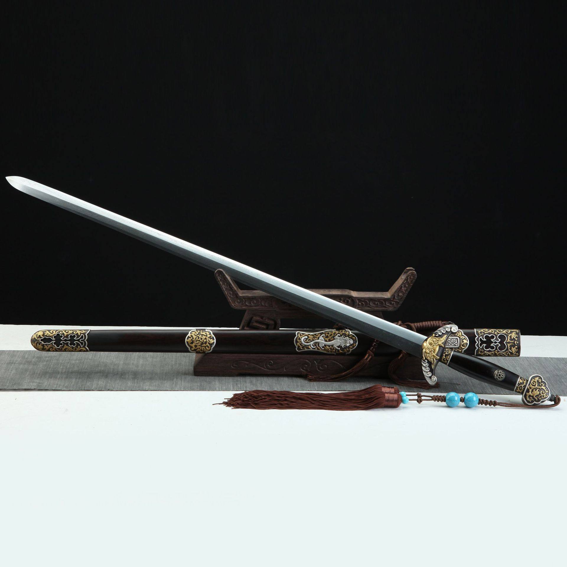 龙泉市刀剑手工锻打花纹钢烧刃一体清剑四面宝剑唐剑冷兵器未开刃,特色手工艺,剑袋,淘宝优惠券,粉丝福利购,淘宝优惠卷