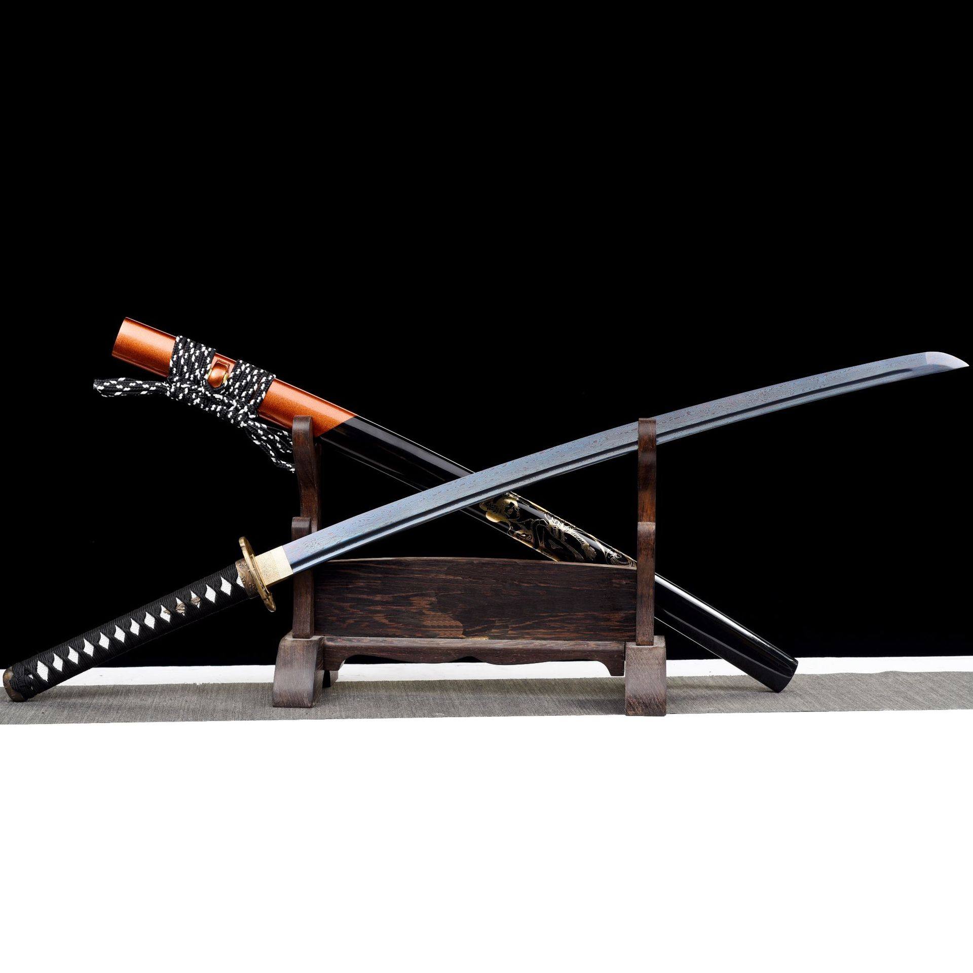 龙泉市刀剑一体花纹钢烤蓝日式指挥打刀Katana手工锻打宝剑未开刃,特色手工艺,剑袋,淘宝优惠券,粉丝福利购,淘宝优惠卷