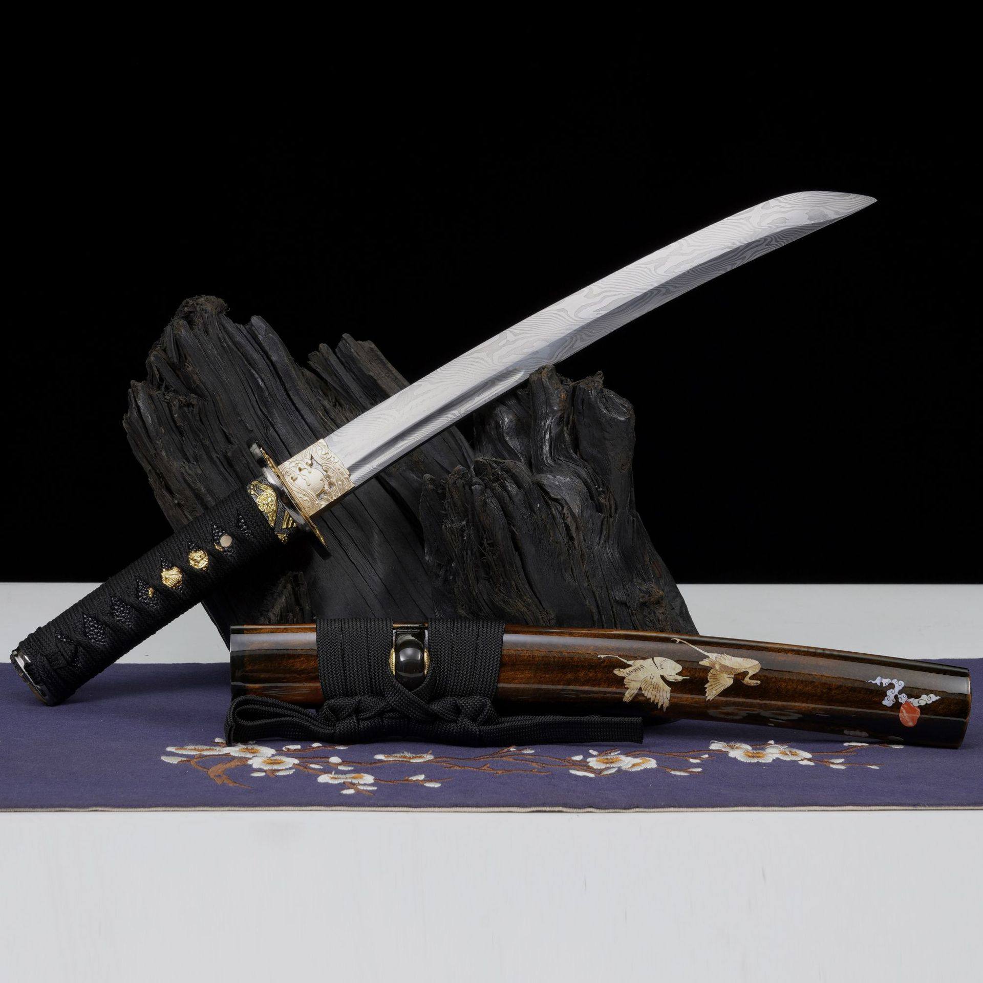 龙泉市刀剑一体大马士革扭转纹12寸日式肋差影视短刀冷兵器未开刃,特色手工艺,剑袋,淘宝优惠券,粉丝福利购,淘宝优惠卷