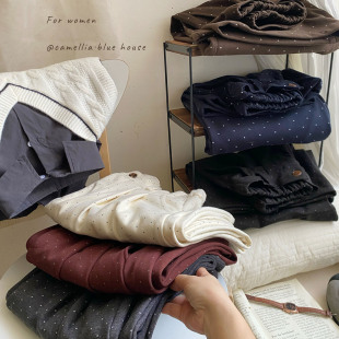 女秋宽松一粒扣直筒休闲大脚裤 高级质感羊毛呢复古波点西装 阔腿裤