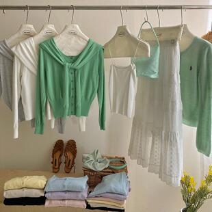 韩系长期主义六羊毛配披肩针织开衫 女春夏净色百搭休闲外搭两件套