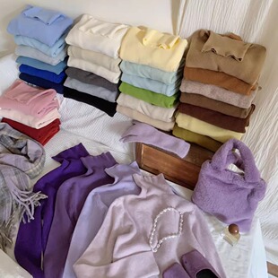 显瘦内搭上衣 女基础系修身 秋冬调色盘 韩系堆堆领净色针织打底衫