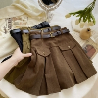 Дизайнерская вельветовая осенняя юбка в складку, ретро мини-юбка, высокая талия, тренд сезона, плиссированная юбка, А-силуэт, в западном стиле