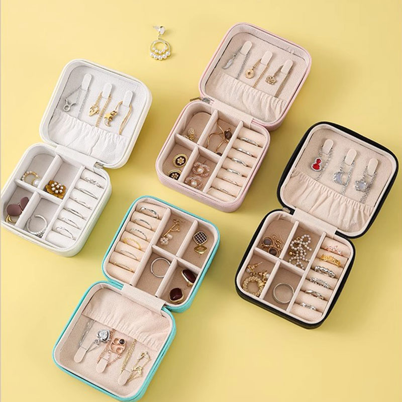 绒布首饰收纳盒便携式旅行黄金项链戒指耳钉防氧化分格饰品盒